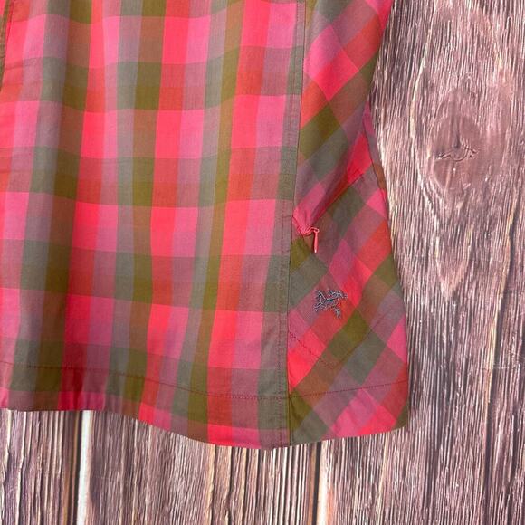Arcteryx Womens Top Plaid Square Neck Cap Sleeve Red Size S / M - Picture 7 of 7